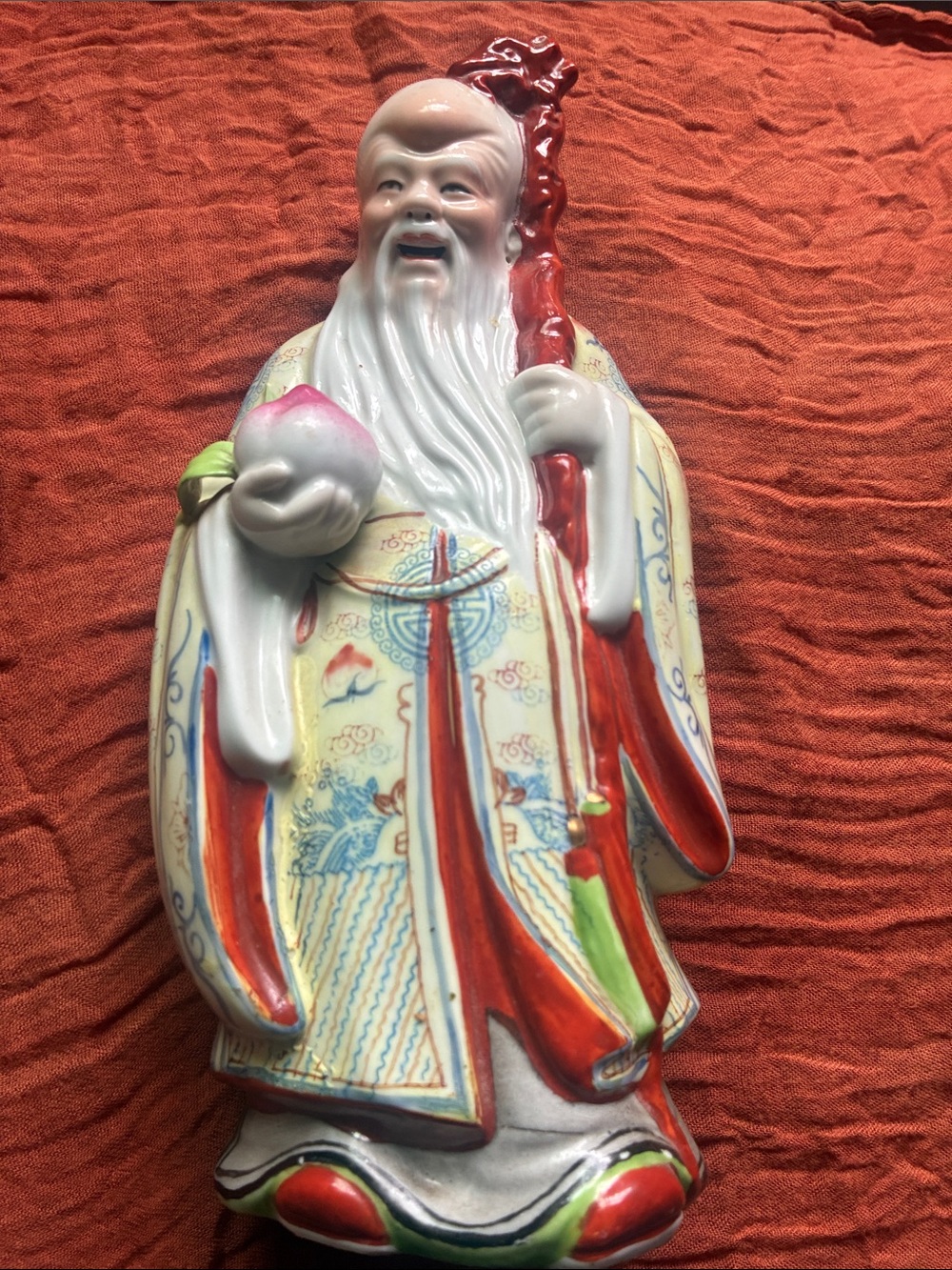Hand-Painted Ceramic Figurine - Red and Cream Prosperity Elder